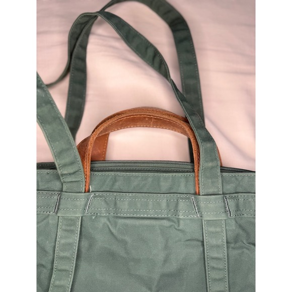 Fjällräven G-1000 Green Tote Backpack Leather Handles Zip Top Convertible - Picture 4 of 10